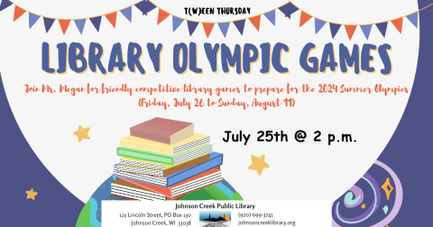 Library Olympic Games with stack of books