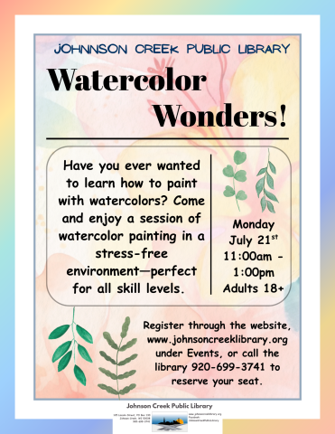 pastel colors on a sheet talking about a watercolor class for adults