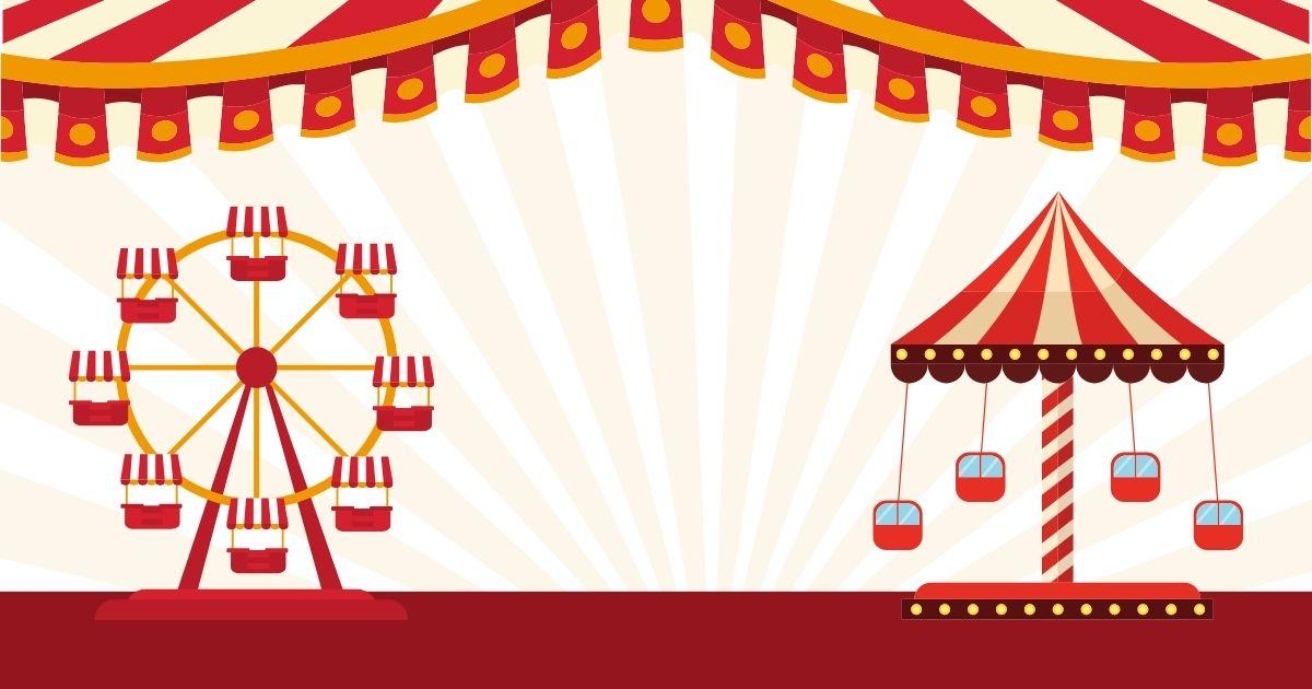 Ferris Wheel and swings on background under circus tent